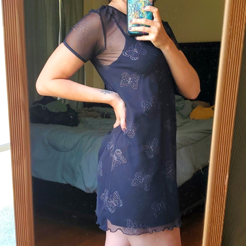 Vintage 90s Mini Dress ✨️ Black with Butterflies